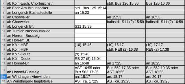 Fahrplan mit Alternativen Ostersonntag 2019